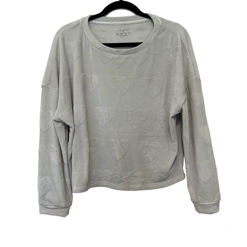 Primark Gray Velour Heart Design Long Sleeve‎ Top